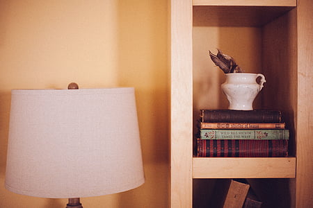 Bücherregal, Möbel, Bücher, Lampe, Innendekoration, Interieur-design
