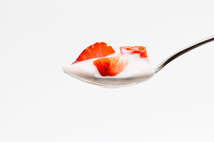 supilusikatäis, jogurt, maasikas, maasikad, terve, toidu, maitsev