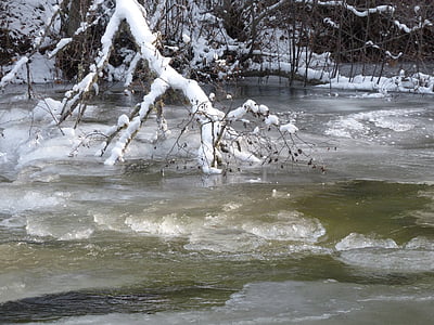 drivande is, isen som täckte, Creek, vatten, Ice, kalla, vinter