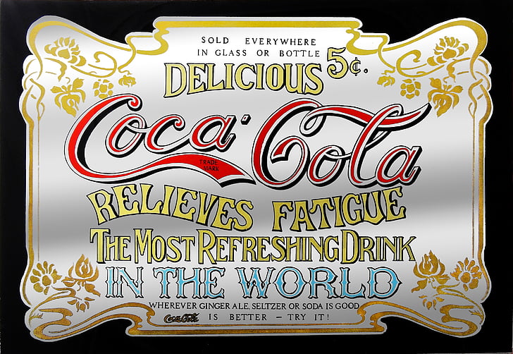 anunci, Coca-cola, cola de, Coca-Cola, mirall, vell, creació del cartell