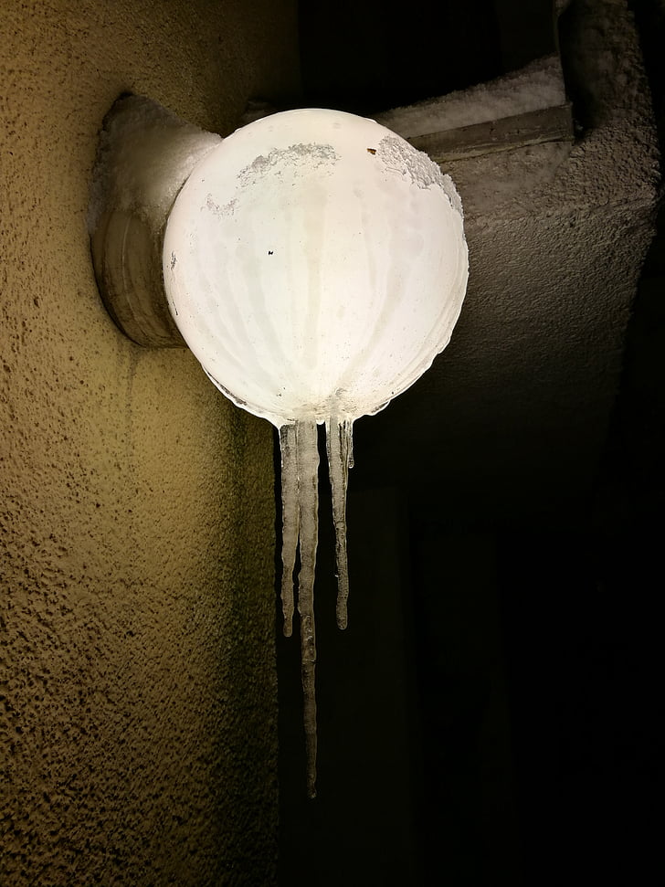 winter, replacement lamp, night, ice, icicle