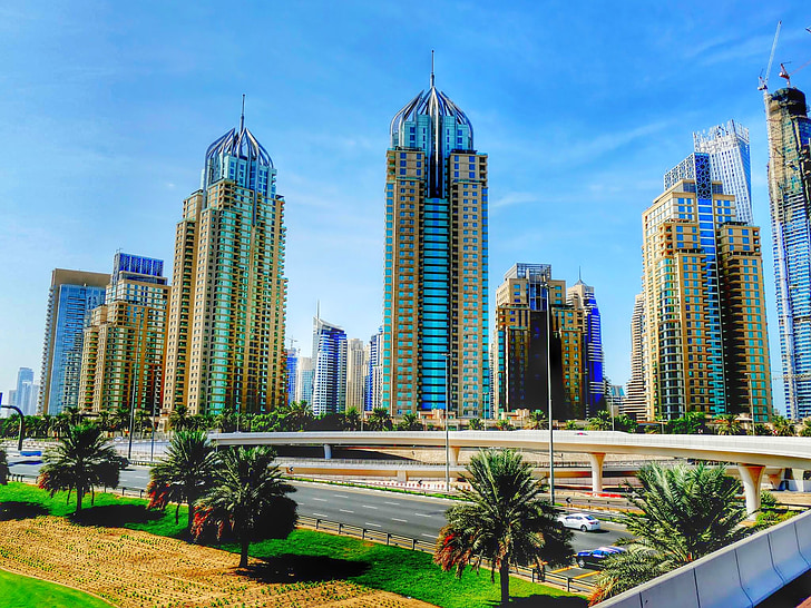 Dubai, skyskraper, skyskrapere, u en e, byen, storby, arkitektur
