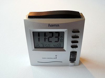 relógio despertador, relógio, tempo de, tempo, indicando o tempo