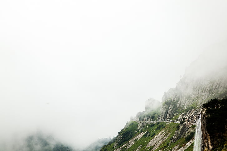 mountain, covered, fogs, highland, rocks, nature, landscape