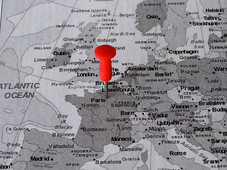 Atlas, kart, Paris, PIN, møtested, destinasjon, hovedstad