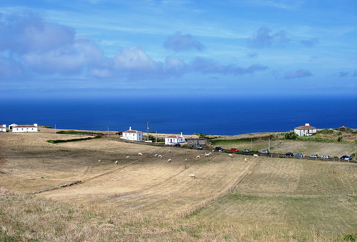 Azores, paisaje, cielo, Horizon, azul, nubes, mar