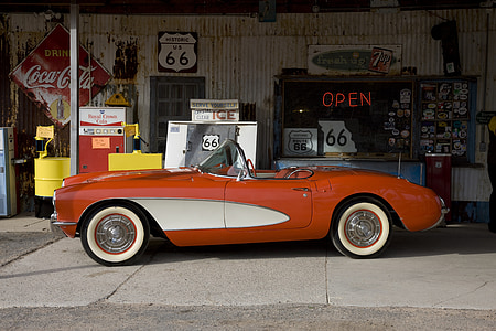 Corvette, Cabriolethyra, Vintage, Route 66, Arizona, USA, minnessaker