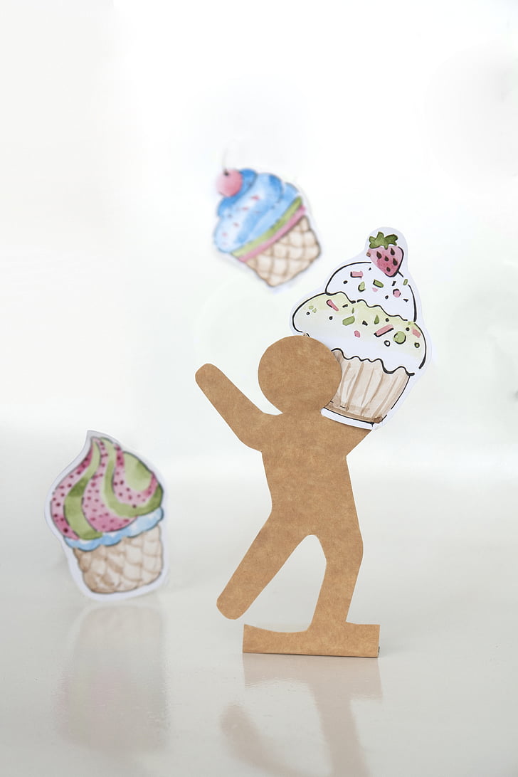 sweets, cardboard, paper, man, cake, cupcake, watercolor