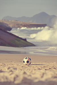 kamuolys, paplūdimys, debesys, pakrantė, dienos šviesos, įdomus, žaidimas
