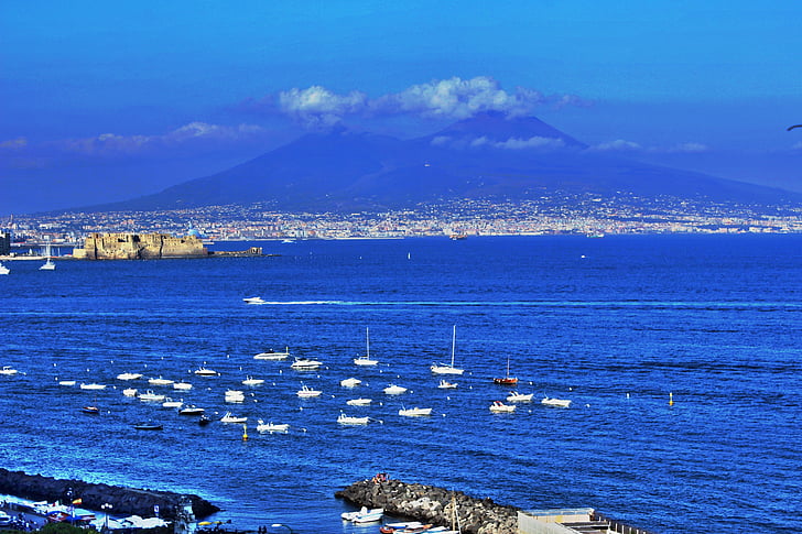 Nàpols, Mar, Vesuvi, blau, paisatge marí, Porto, Itàlia
