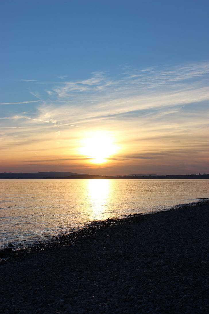 Hagnau, Jezioro Bodeńskie, zachód słońca, Jezioro, Bank, wody, Constance beach
