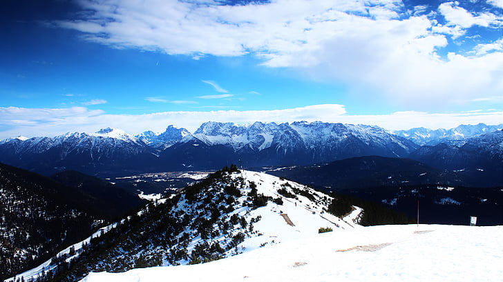 mountains, valley, outlook, alpine, winter, cold, snow