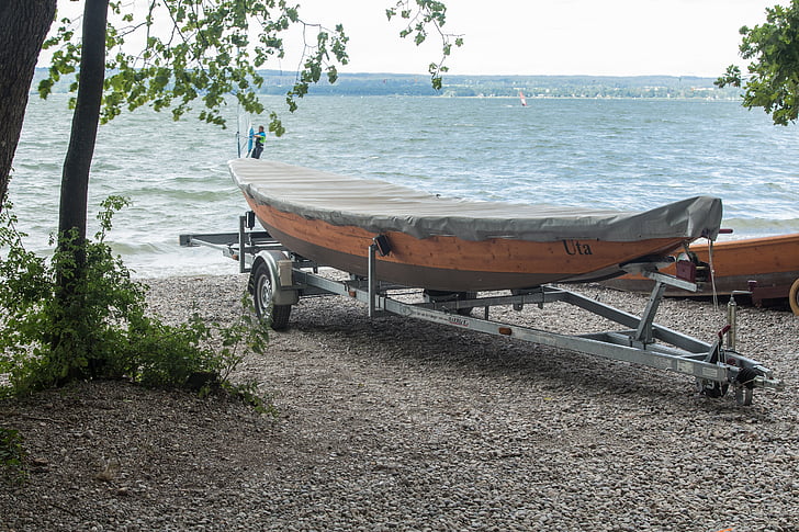 boot, rowing boat, water, lake, bank, beach