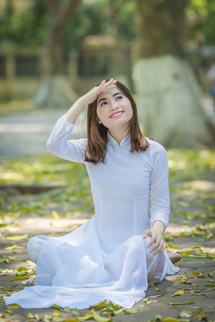 Vietnam tyttö, hauska koulupäivä, tytär, puisto, lley, muotokuva, vietnam