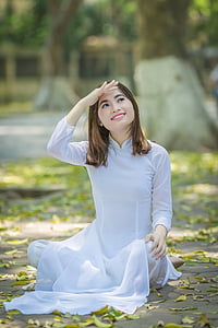 vietnami lány, móka nap az iskolában, lánya, a park, lley, portré, vietnami
