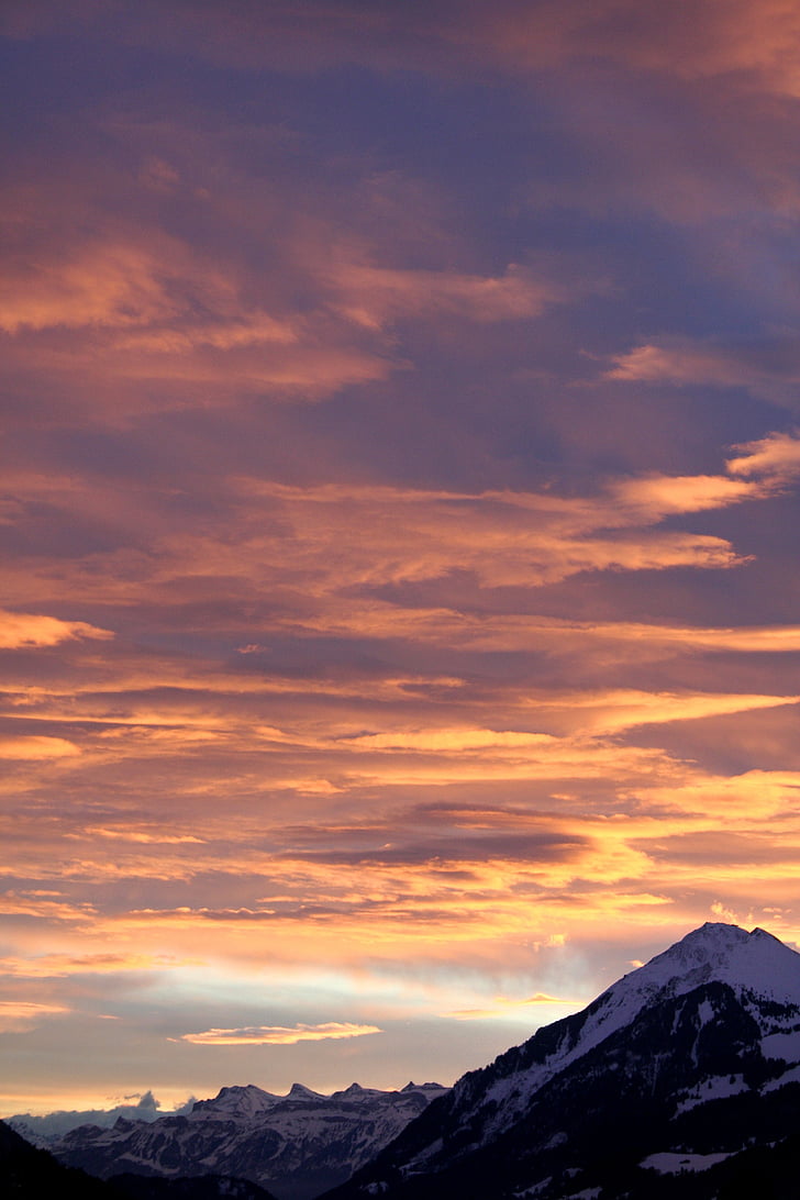 Sunset, mäed, Afterglow, Õhtune taevas, abendstimmung, Bernese oberland, päike