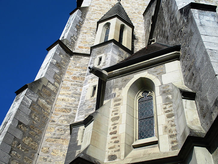 arquitetura, Igreja de st florin, fachada, janela, Torre de página, Vaduz, Principado de liechtenstein