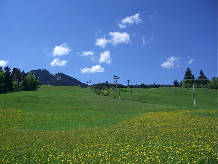 alpine pointed, allgäu, alpspitzbahn, nesselwang, sky blue, clouds, nature