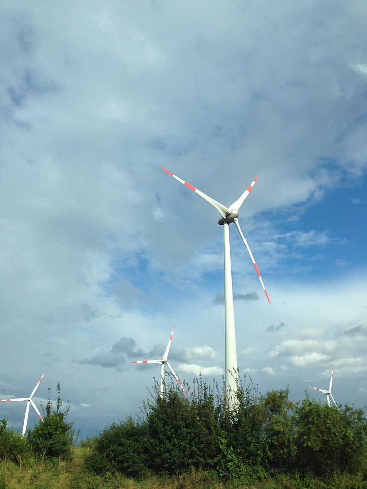 風車, ドイツ, エネルギー, 風力エネルギー, 雲