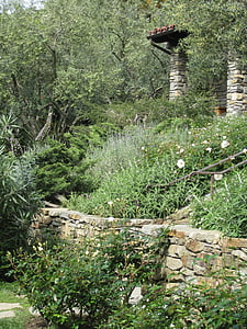 muro di mattoni, giardino, cortile