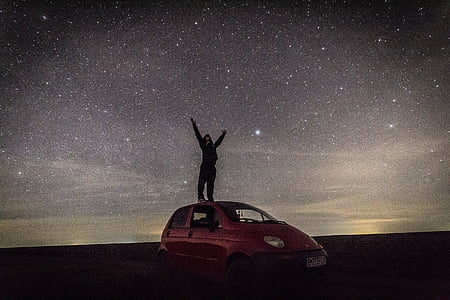 Pojke, stjärnor, bil, Magic, natt, lång exponering, Sky