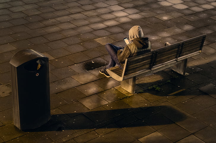 people, man, alone, sad, bench, chair, hoodie