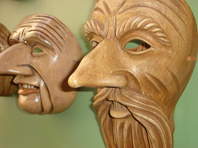 маски, дървен материал, издълбани маски, планински, Италия, дърворезба, schignano