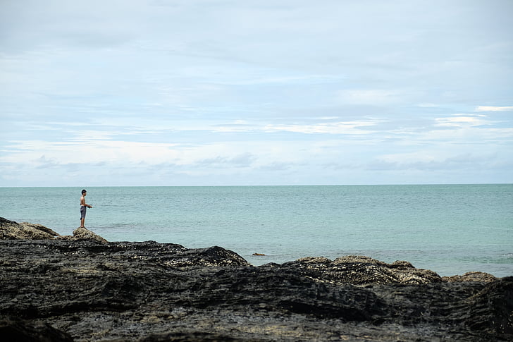 muž, stojace, skaly, v blízkosti zariadenia:, Seashore, Dĺžka, Cloud