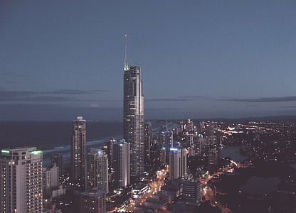světla měst, město, Noční život, městský, tmavý, osvětlené, Panorama