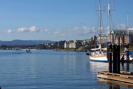 λιμάνι, Victoria του Καναδά, Καναδάς, Πλωτά καταλύματα, αλιευτικά σκάφη, με υδροπλάνο
