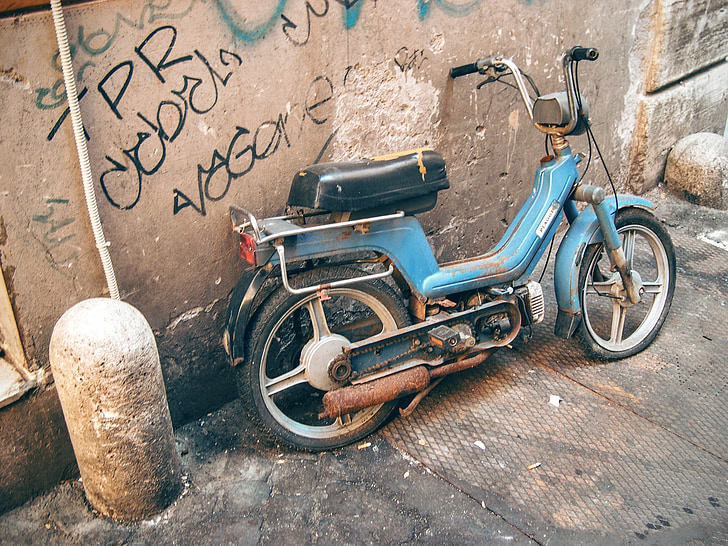 Moto, motocyklu, Dirty, vozidlo, mopedu, kámen, malované
