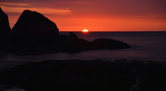 zachód słońca, Devon, Lee, czerwony, skały, morze