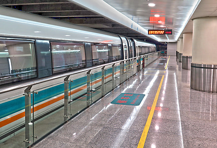 Transrapid, stacija, Šanhaja, apstājieties, Magnetic levitation, dzelzceļa stacija