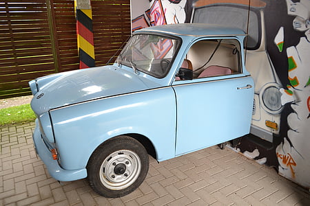 DDR, Automático, azul claro, Trabi, Alemanha Oriental, clássico, história
