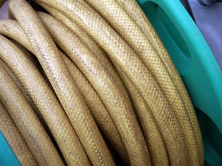 hose, watering, garden, gardening, coiled, roll, close-up