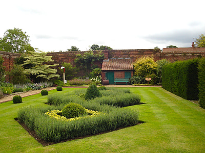 Norfolk, Anglia, Wielkiej Brytanii, ogród, budynki, wypielęgnowane, trawa