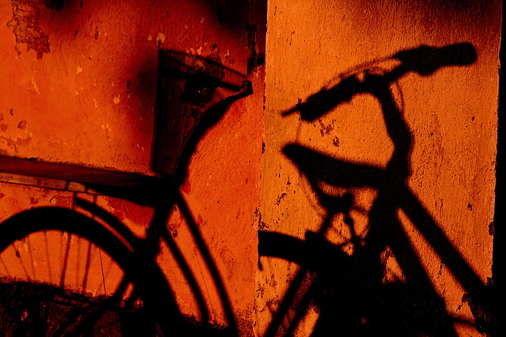 sombra, bicicleta, Mañana