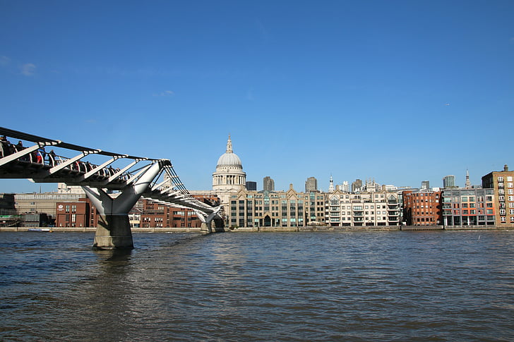 London, Millennium, híd, Temze, város, Anglia, székesegyház
