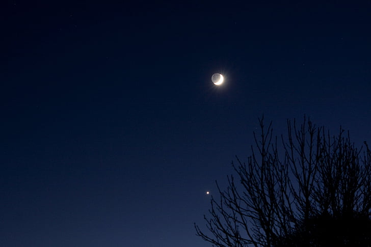 Moon, Venus, planeedi, astronoomia, Panorama, earthshine, satelliit