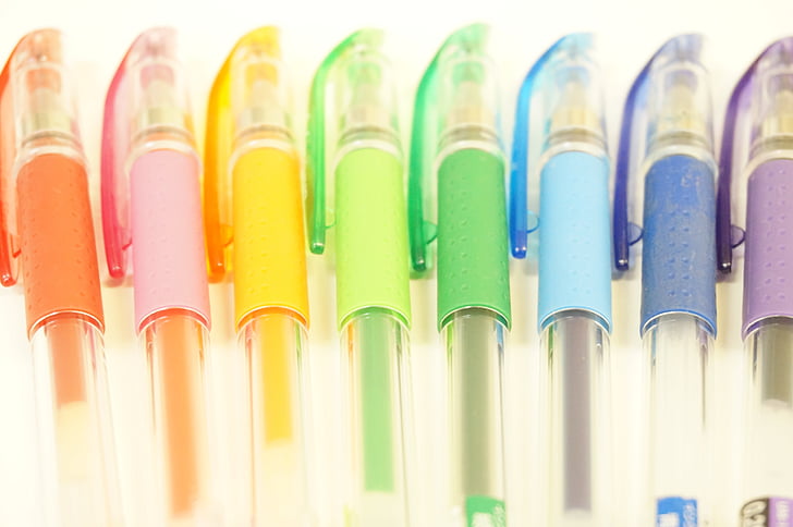tušinukas, rašiklis, spalvinga, raudona, rožinė, oranžinė, geltona-žalia
