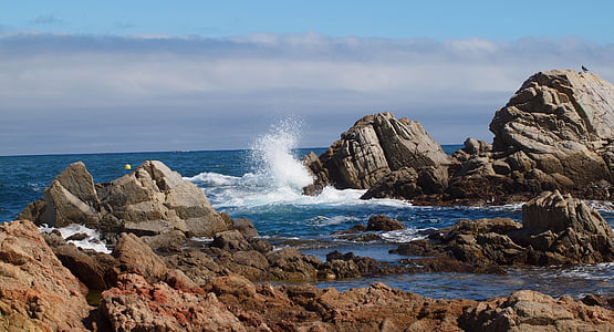 sea, waves, rocks, nature, energy, spain