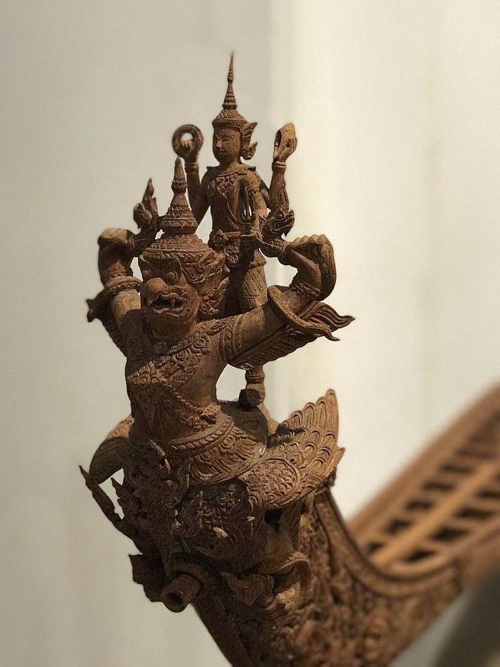 sculpture sur bois, barge royale, Vishnu, architecture, cultures
