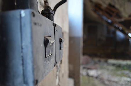 light switch, old, broken, leave, rusty, dirty, industry