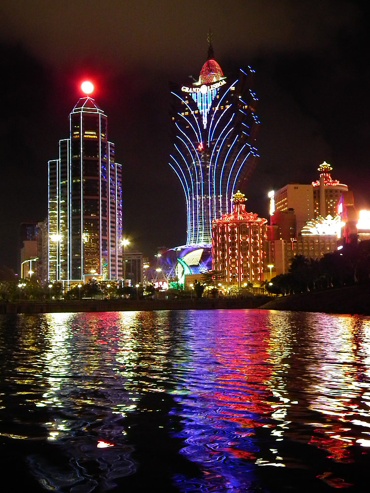 Macau, Casino, casinos, Por la noche, ciudad de noche, Grand lisboa, noche