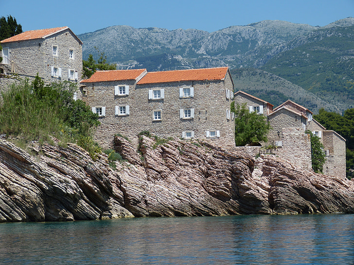 Budva, Montenegró, balkáni, Adriai-tenger, történelmileg, mediterrán, sziget