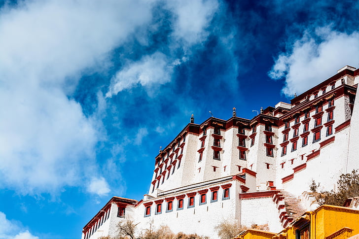 Lhasa, Pałac potala, niebo, budynek, Chmura - Niebo, na zewnątrz budynku, Architektura