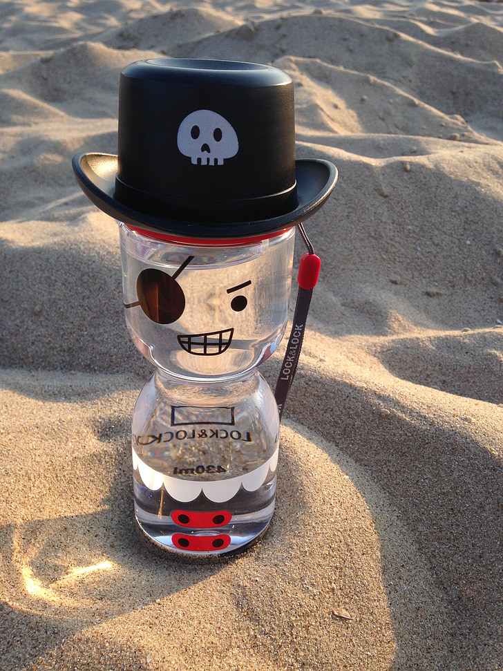 pirater, stranden, Cup, liten svart, flaske, morsom, pirat