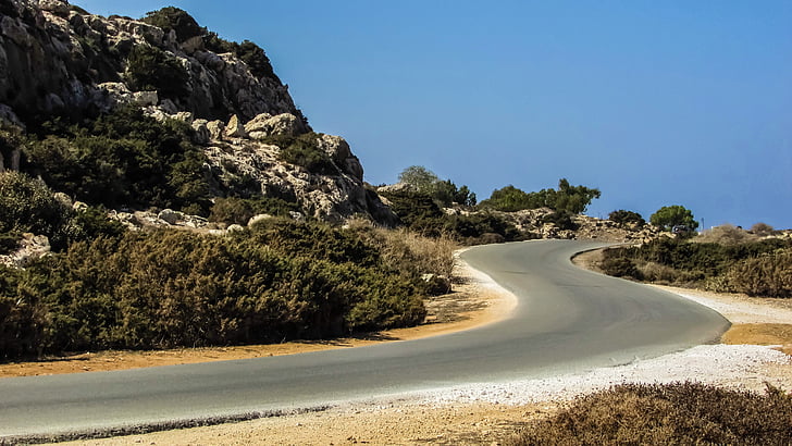cesta, křivka, krajina, scenérie, Cavo greko, Národní park, Kypr