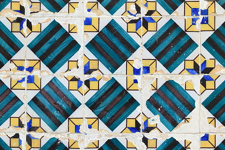 keramiska, Portugal, kakel, väggen, som täcker, regelbundna, mönster