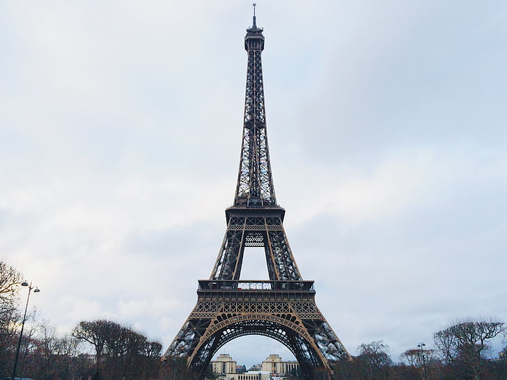 eifle, veža, Francúzsko, Paríž, stromy, oblaky, Sky